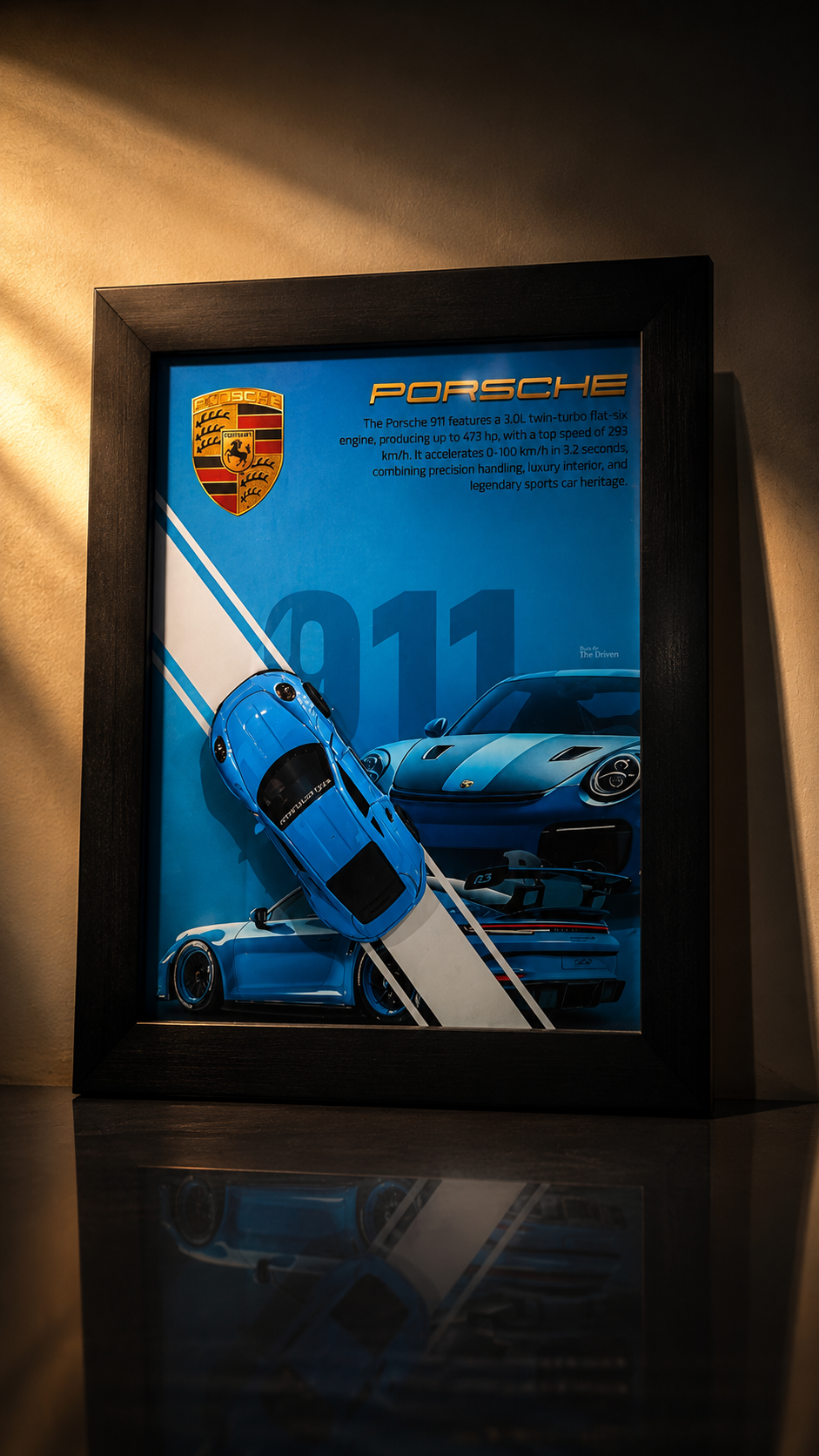 3D Porsche 911 Car Frame | Premium Floating Wall Art | Luxury Automotive Decor