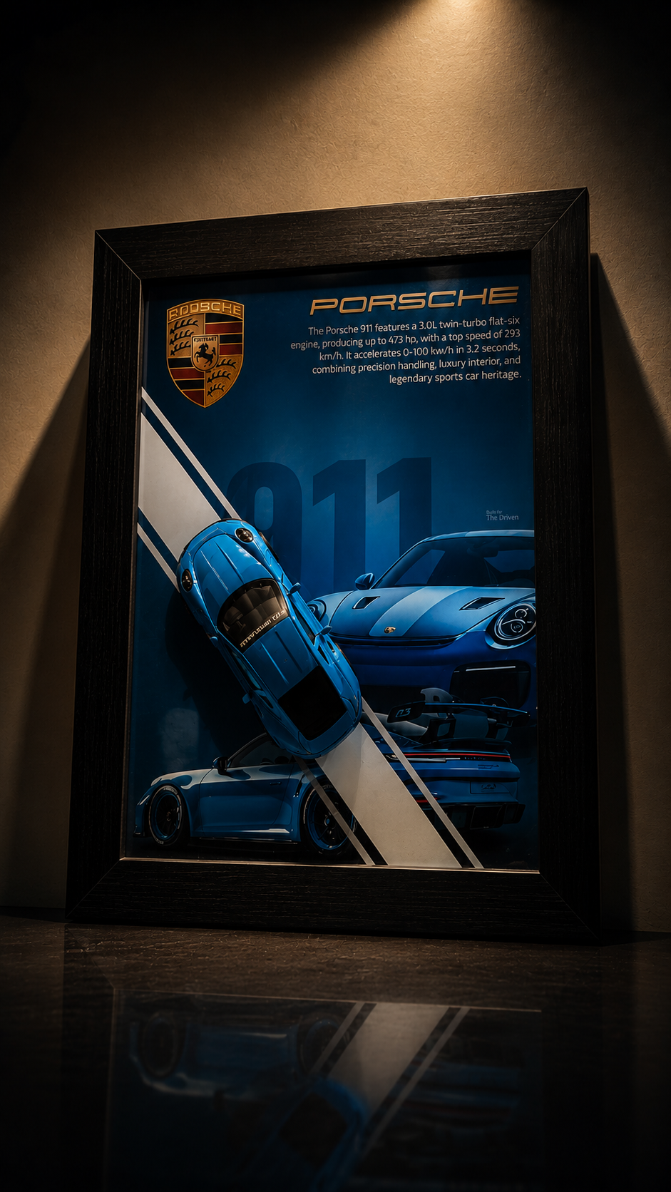 3D Porsche 911 Car Frame | Premium Floating Wall Art | Luxury Automotive Decor